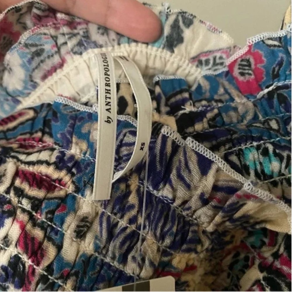 NWT Anthropologie | Blue Tan Smocked Gauze Criss-Cross Paisley Print Maxi Dress - Picture 10 of 10